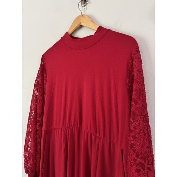 NWT Torrid Red At The Knee Jersey Lace Sleeve Mock Neck Skater Dress Size 1X - Picture 6 of 9